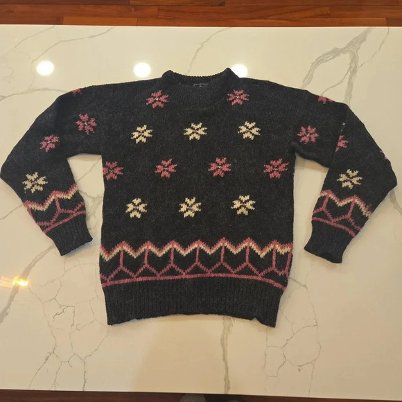 VTG Woolrich Fair Isle Wool Mohair Snowflake Sweater Gray Pink White Size Medium - Picture 1 of 11